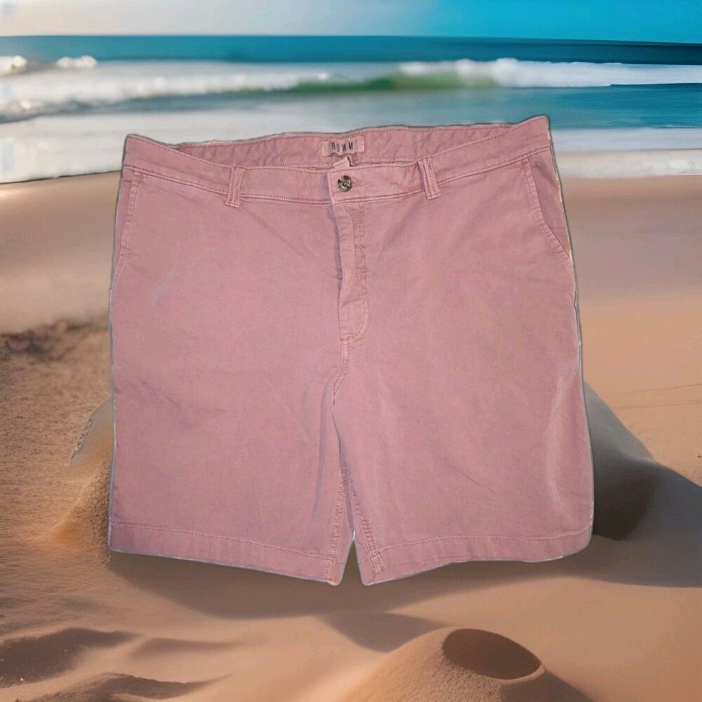ROWM Casual Chino Shorts Flat Front Polyester 8" Inseam Pink Men's Size 42